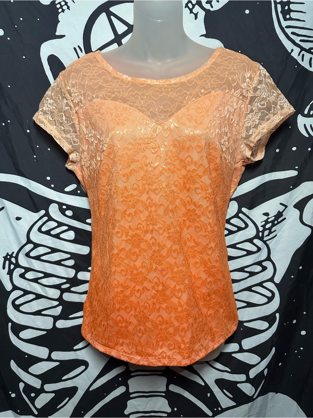 Cato Orange Lace Cap-Sleeve Blouse